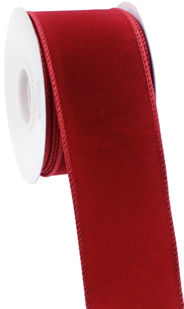 2.5  Red Velvet Wired Ribbon (10 Yards) For Sale