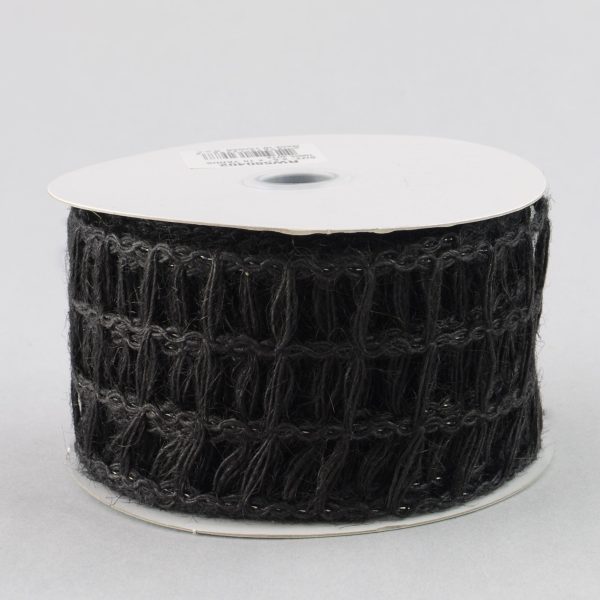 2.5  Jute Window Pane Mesh Ribbon: Black (10 Yards) Online