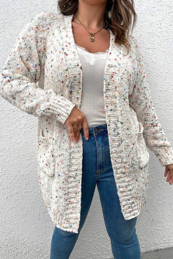 White Rainbow Popcorn Confetti Open Front Cardigan Fashion