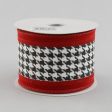 2.5  Black White Houndstooth & Crimson Ribbon (10 Yards) For Discount