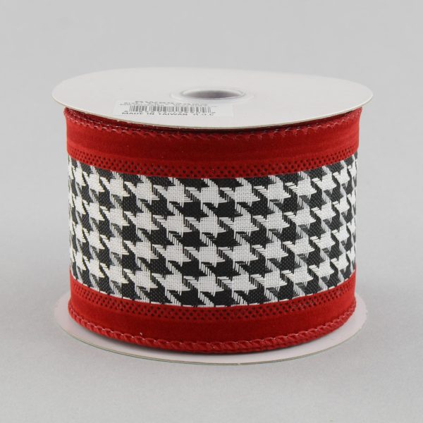 2.5  Black White Houndstooth & Crimson Ribbon (10 Yards) For Discount