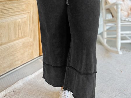 Black Plus Mineral Wash Exposed Seam Wide Leg Cropped Pants Online Sale