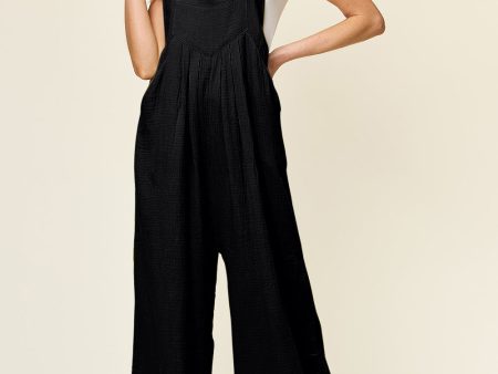 Double Take Full Size Texture Wide Strap Wide Leg Overall Online Sale