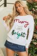 White Tinsel Merry and Bright Graphic Christmas Sweater Online Hot Sale