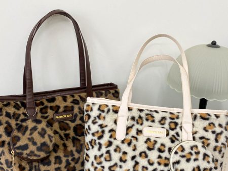 Leopard Faux Fur Tote Bag with Coin Purse Cheap