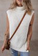 White Turtleneck Knitted Slit Hem Sweater Vest Online Hot Sale