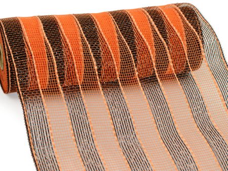 10  Poly Deco Mesh: Metallic Orange Black Stripe on Sale