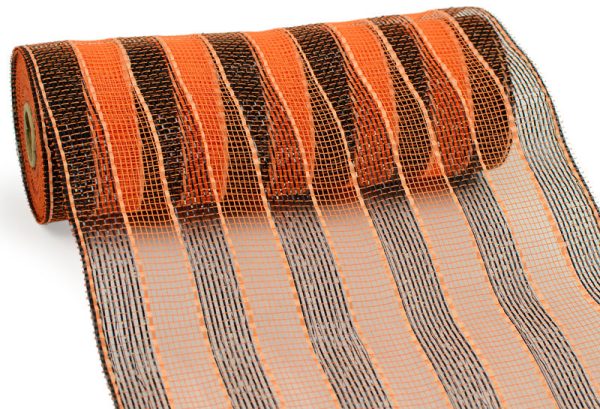 10  Poly Deco Mesh: Metallic Orange Black Stripe on Sale