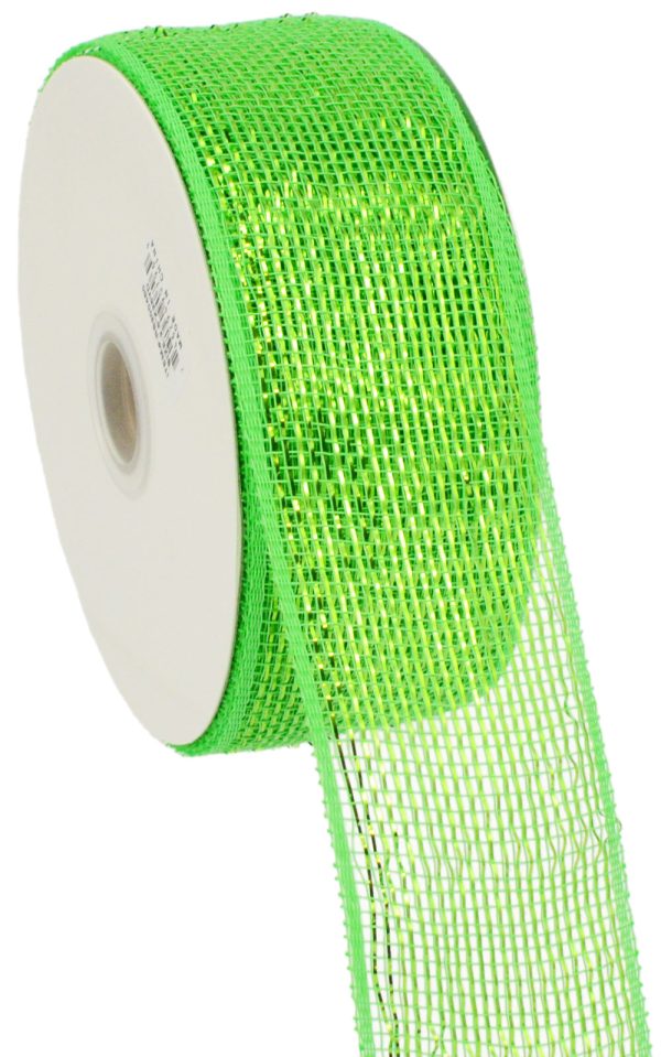 2.5  Poly Deco Mesh Ribbon: Metallic Lime Green Hot on Sale