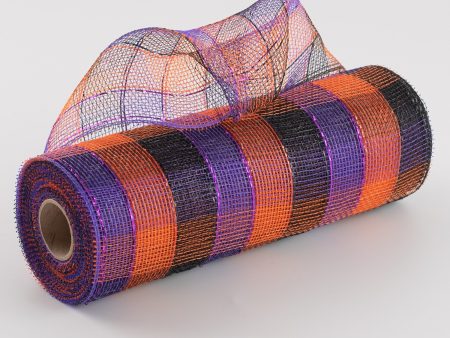 10  Poly Deco Mesh: Metallic Orange Black Purple Plaid Fashion