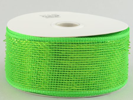 2.5  Poly Deco Mesh Ribbon: Metallic Lime Green Hot on Sale