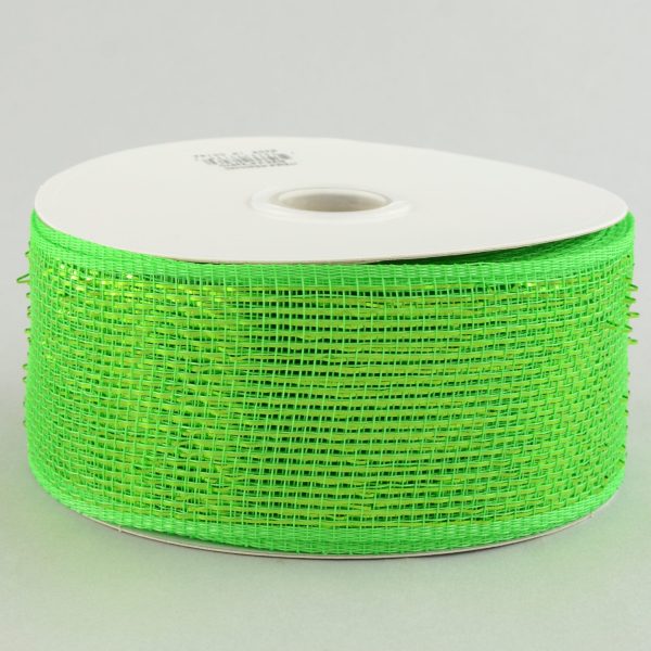 2.5  Poly Deco Mesh Ribbon: Metallic Lime Green Hot on Sale