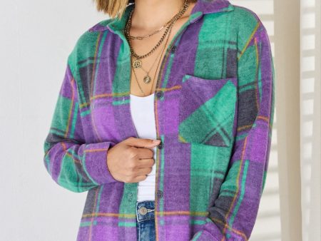 Zenana Plaid Button Up Long Sleeve Shacket Sale