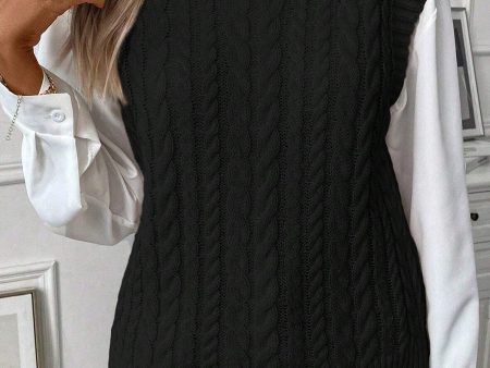 Black Cable Knit High Neck Sweater Vest Supply