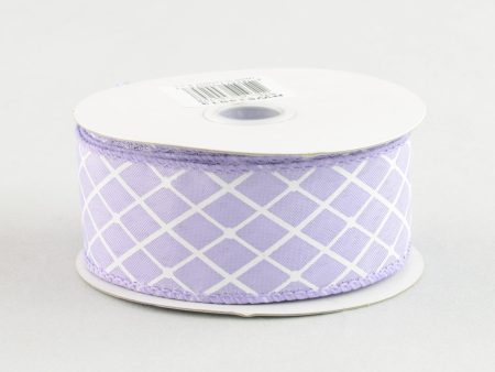 1.5  White Trellis Diamond Pattern Ribbon: Lavender Purple Hot on Sale