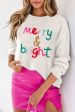 White Merry & Bright Round Neck Casual Sweater Discount