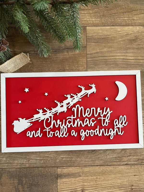 Merry Christmas to all and to all a goodnight - red 3D Santa scene framed wood sign Online