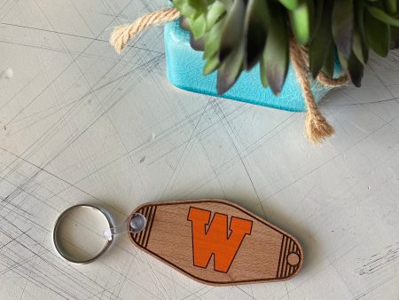 West De Pere logo motel-style wood keychain Hot on Sale