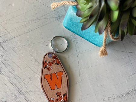 West De Pere logo motel-style wood keychain - floral Hot on Sale