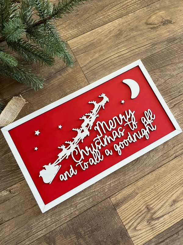 Merry Christmas to all and to all a goodnight - red 3D Santa scene framed wood sign Online