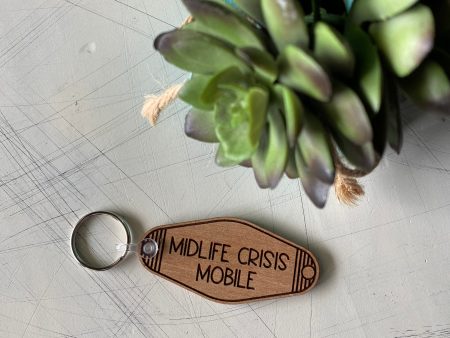 Midlife Crisis Mobile - Wood Motel-style Keychain on Sale