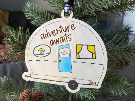 Adventure awaits - personalized camper doodle ornament Online