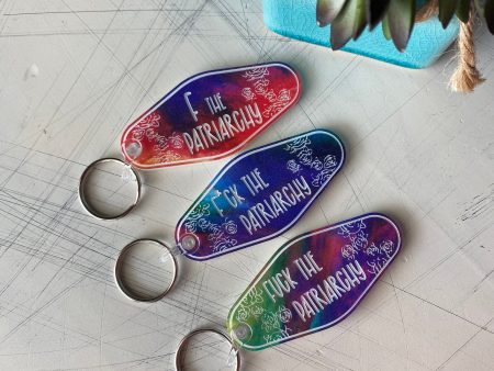 F the Patriarchy - Rainbow Motel-style Keychain Online now