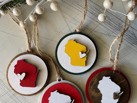 Handmade Wisconsin round ornament with heart - customizable! Discount