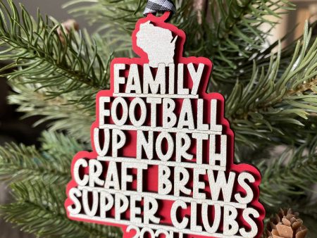 Handmade Wisconsin favorite things word ornament - red For Cheap