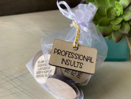 Professional Insults - 20 wood tokens in an organza bag For Sale