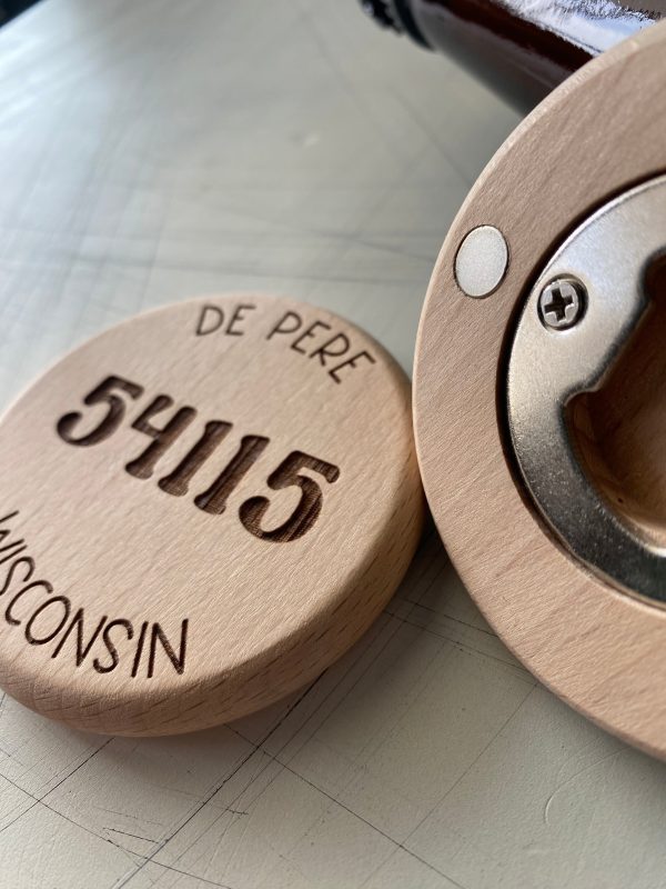 Customized zip code and city wood bottle opener on Sale