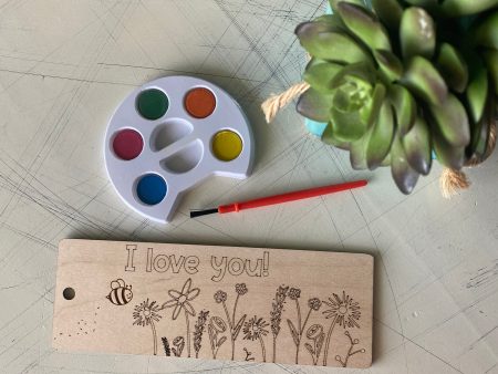 I love you bookmark craft kit with wood bookmark + watercolors Discount