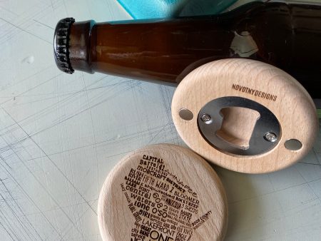 Wisconsin breweries - magnetic wood bottle opener For Sale