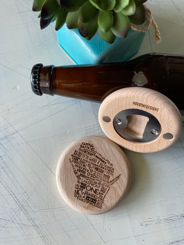 Wisconsin breweries - magnetic wood bottle opener For Sale