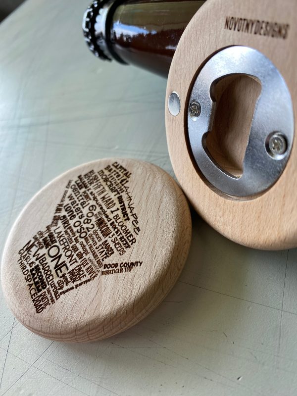 Wisconsin breweries - magnetic wood bottle opener For Sale