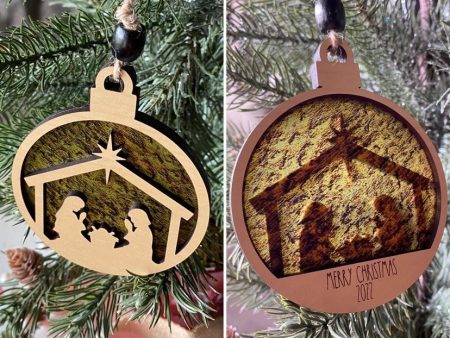 Gold and Natural Nativity double-sided ornament - 3 inch round Cheap