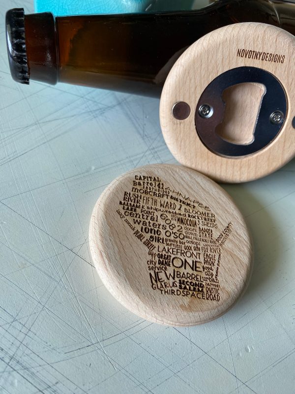 Wisconsin breweries - magnetic wood bottle opener For Sale