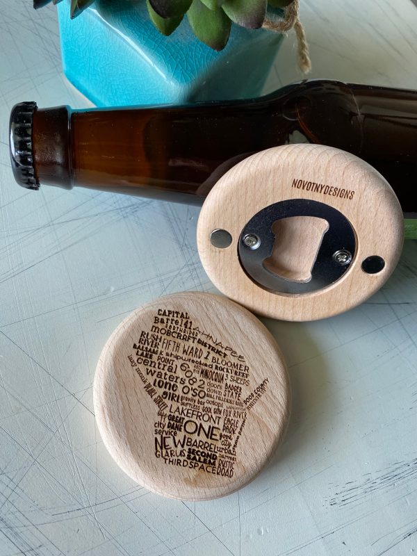 Wisconsin breweries - magnetic wood bottle opener For Sale