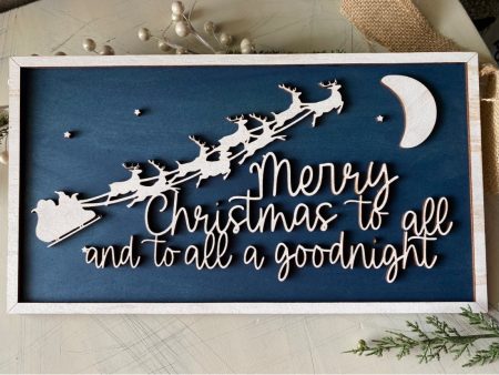 Merry Christmas to all and to all a goodnight - 3D Santa scene framed wood sign Online now